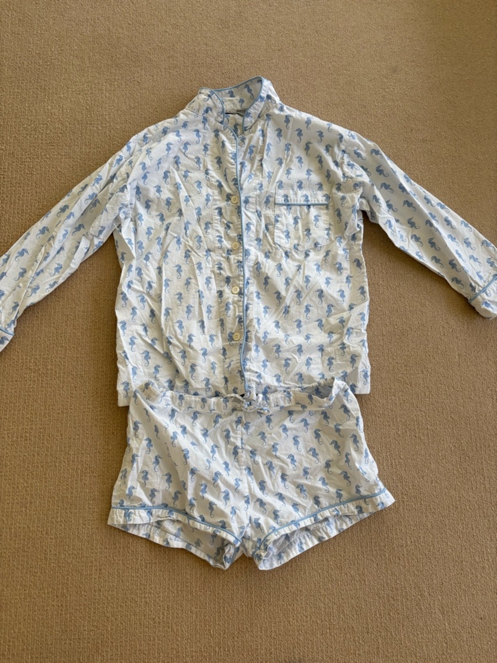 Marigot Lorient Short Pajama Set in Light Blue Seahorse Print